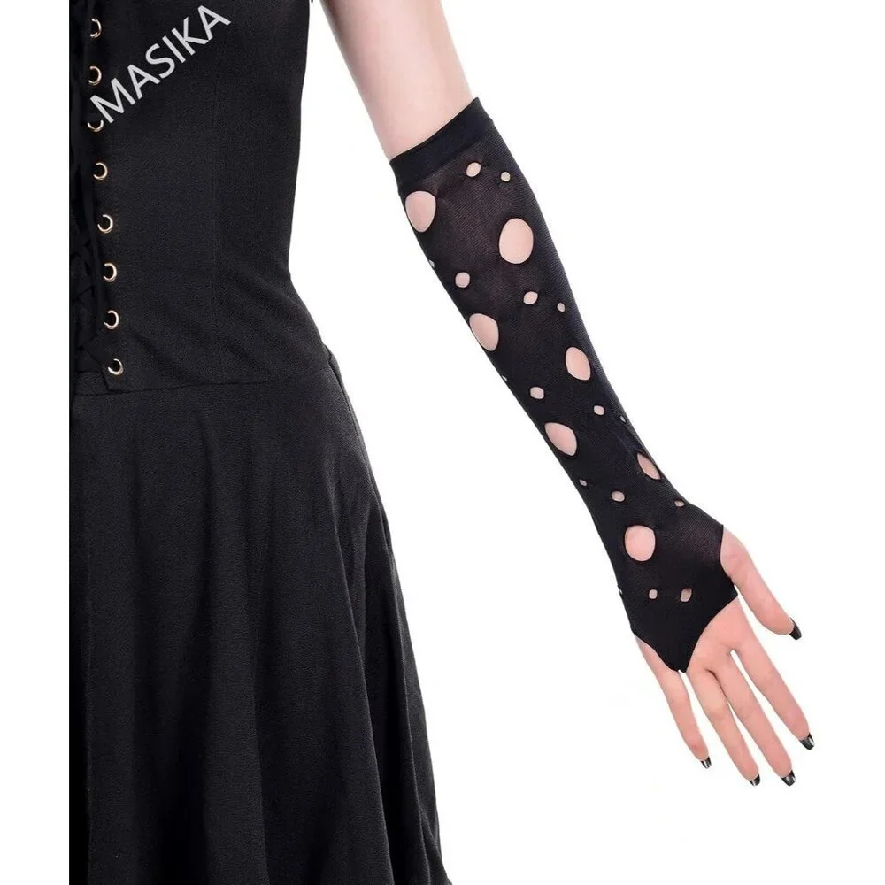 Women's Fishing Halloween Black 1 Net Gloves Fingerless Gothic Accessories